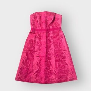 Ann Taylor Petites Dark Pink Strapless Floral Brocade Silk Blend Dress